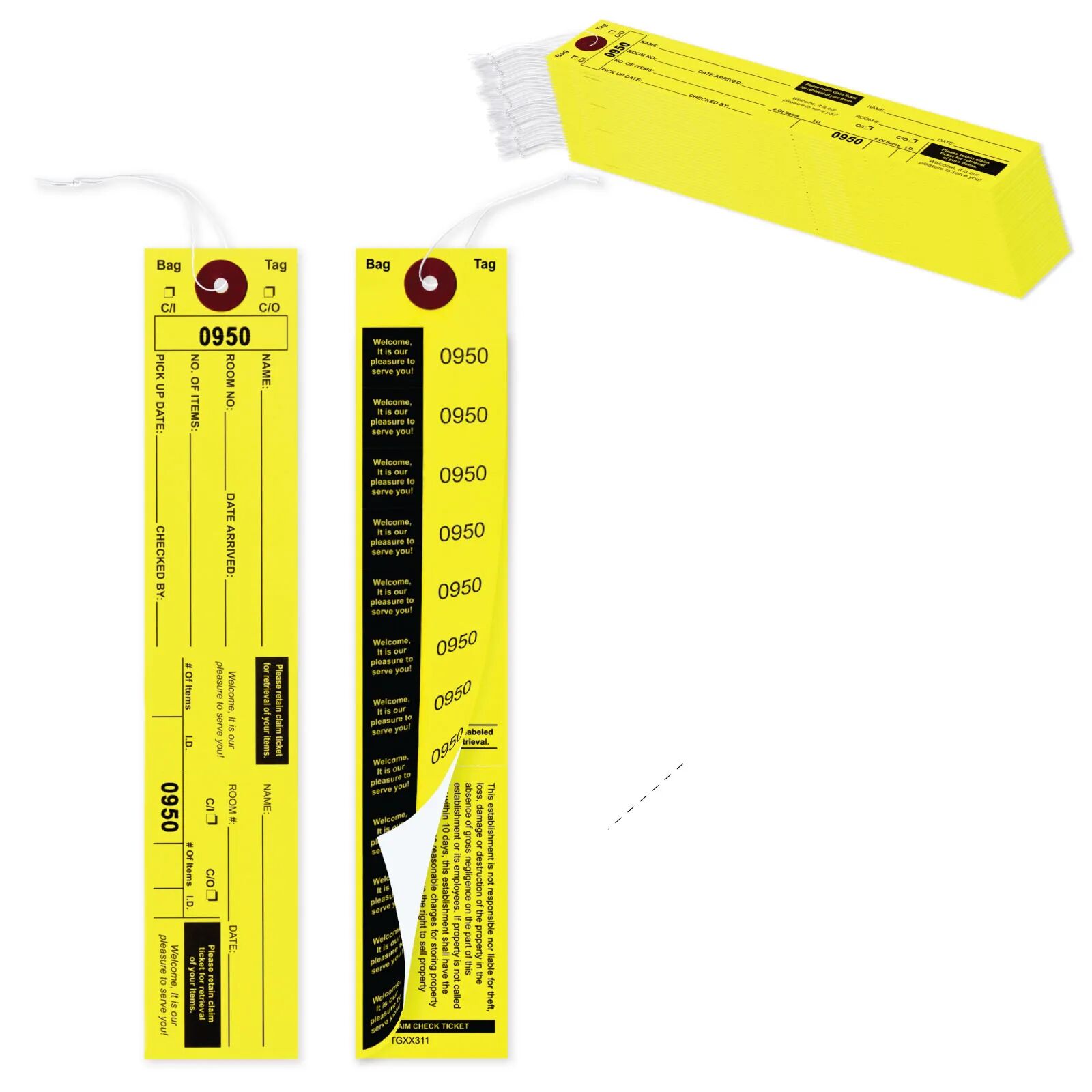 Baggage Claim Check Tags on Yellow stock with 12 Labels - AMS Printing