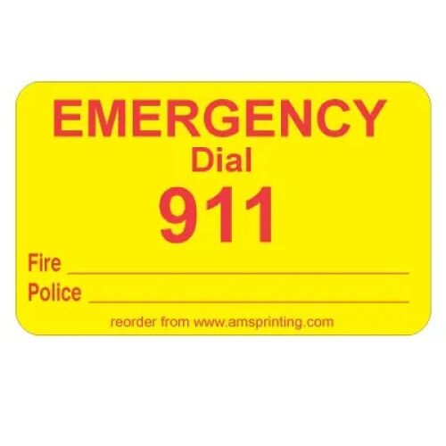 Fire & Police Emergency Dial 911 Label, 1.25