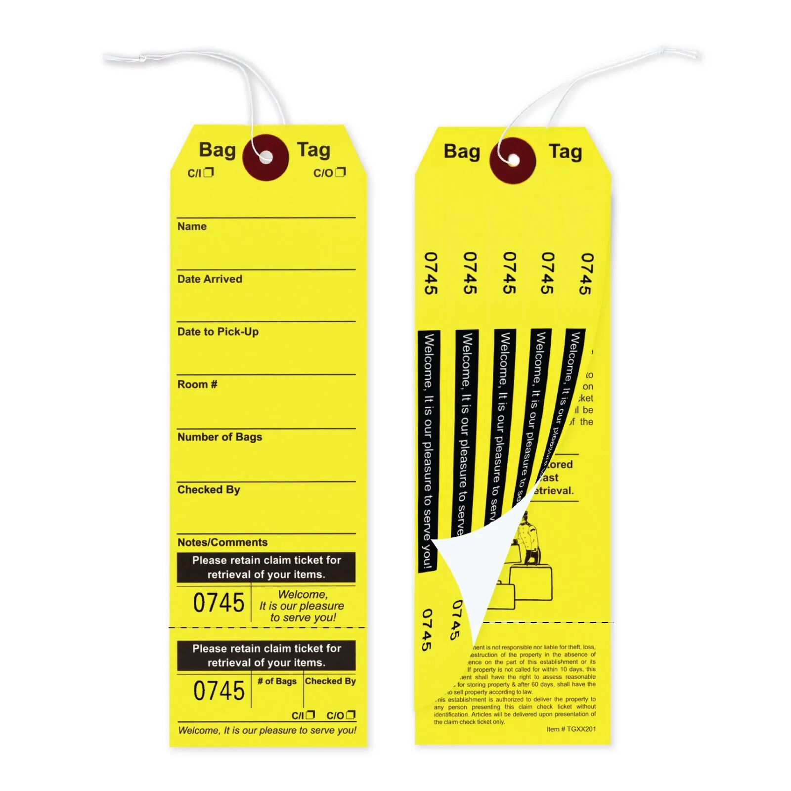 Yellow Bag Claim Tags with Labels For Hotels & Bag Storage - AMS Printing