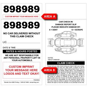 2 Part Valet Parking Ticket